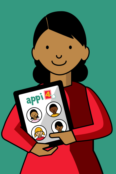 Teacher holding iPad with appi4 student login screen